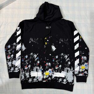 Off-White Graffiti Print Hooded Black Long-Sleeved Sweatshirt